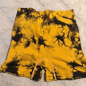 SHEIN Yellow and Black Tie-Dye Bike Shorts
